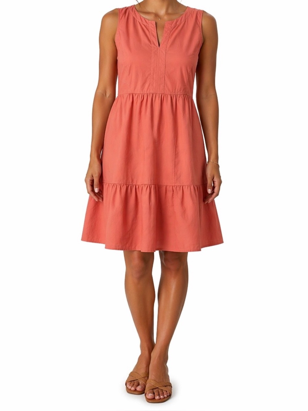 Rosso35 Made In Italy Coral Cotton Blend Tiered Dress Midi Sleeveless Size 46